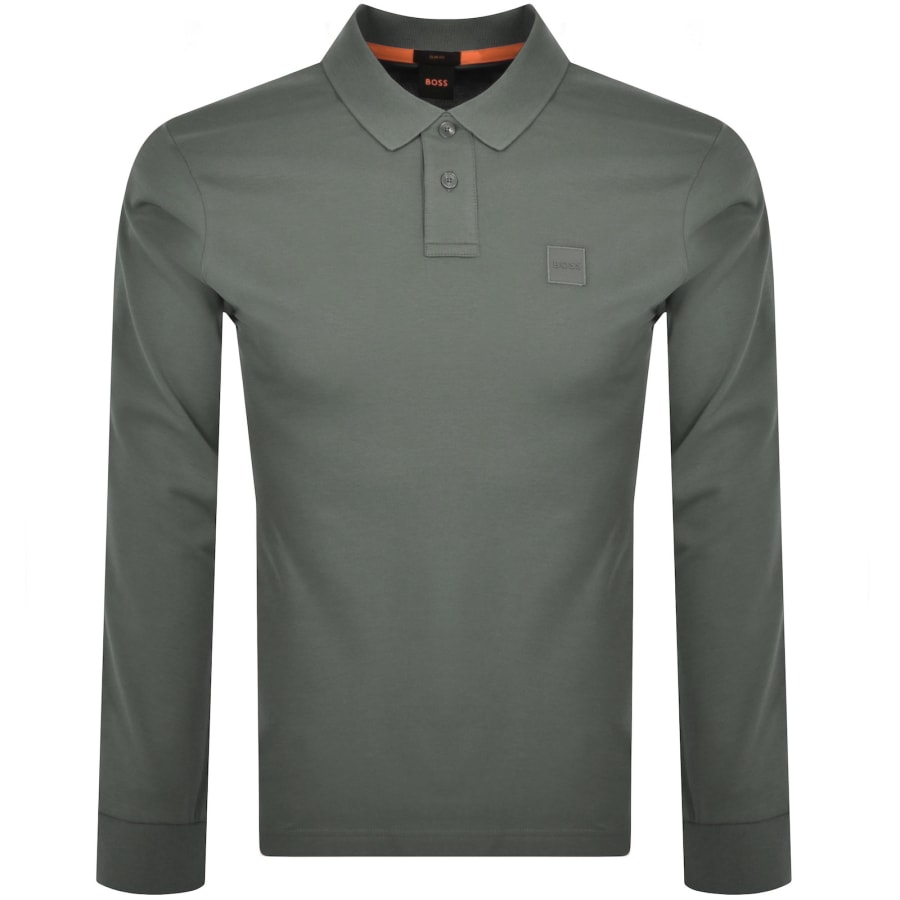 BOSS Long Sleeve Passerby Polo T Shirt Grey